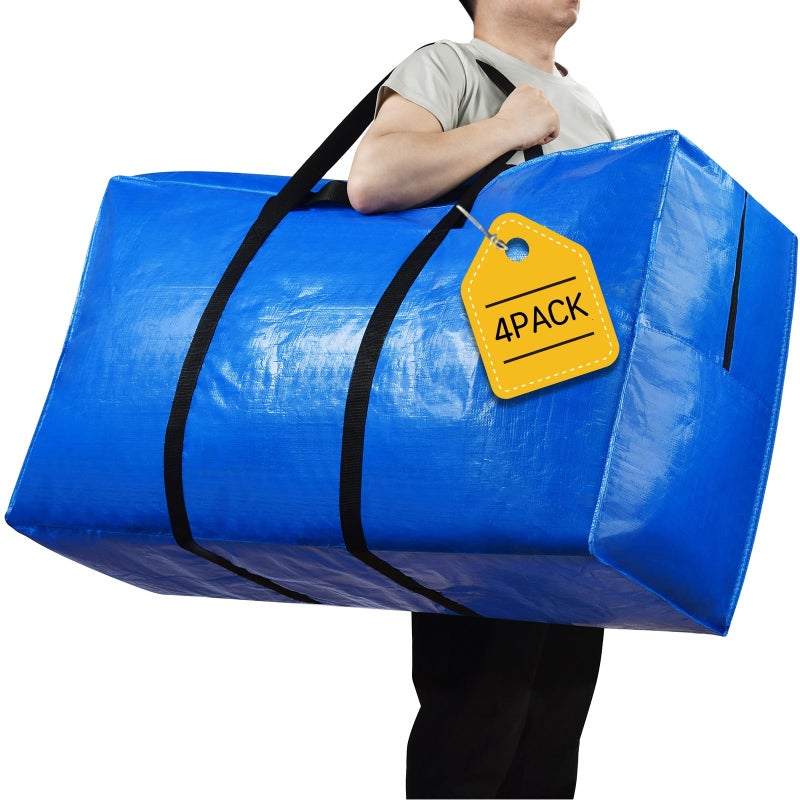 HAPPY CHEERS 57 Gallon Extra Large Storage Bags, XXL Jumbo Large Moving Bags Heavy Duty, Storage Totes Moving Boxes Supplies for College, Foldable Duffle Bag for Travel, Christmas Tree Bag, 42x23x13.5inch - 4PACK - Image 1